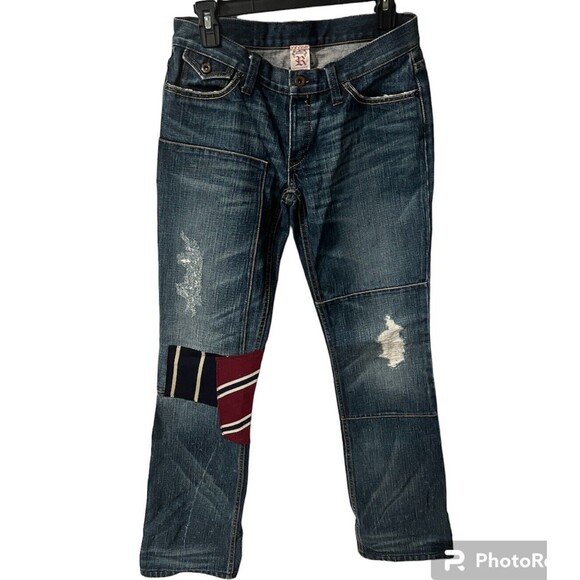 Rugby Ralph Lauren Jeans Womens Sz 27 Patch Work Destroyed Denim Bootcut Rare - Picture 1 of 10